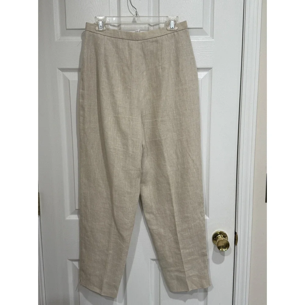 Talbots Irish Linen Trousers Beige Oatmeal High Waisted Straight Leg Pants 12 - Picture 7 of 7